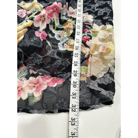Citron Santa Monica Black Floral Burnout Silk Rayon Tunic Top Womens M - Picture 4 of 5